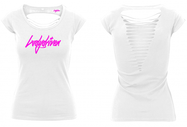 Ladydriven Logo T-Shirt Weiss mit pinkem Schriftzug